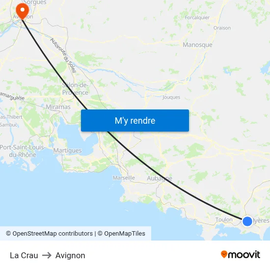 La Crau to Avignon map