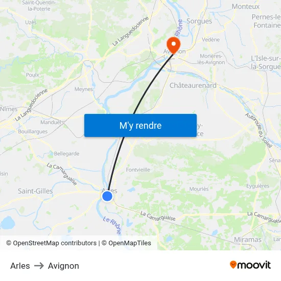 Arles to Avignon map