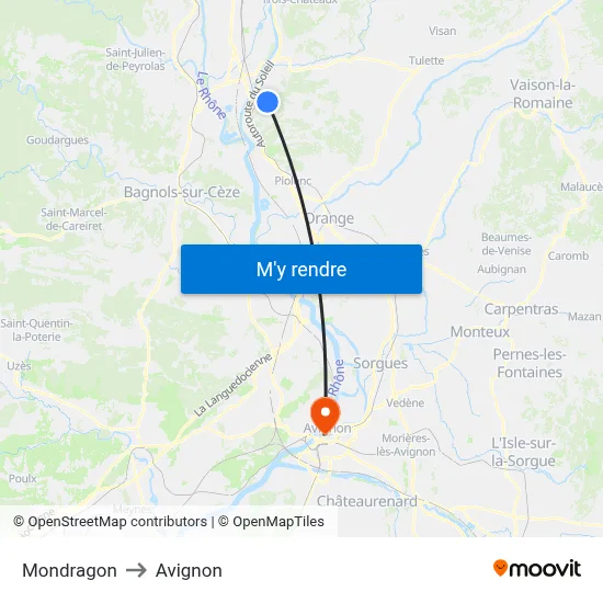 Mondragon to Avignon map