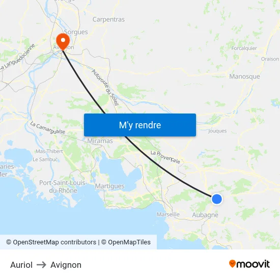 Auriol to Avignon map