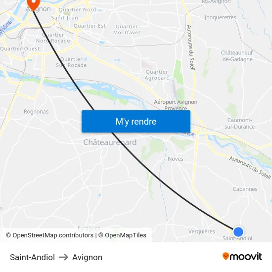 Saint-Andiol to Avignon map