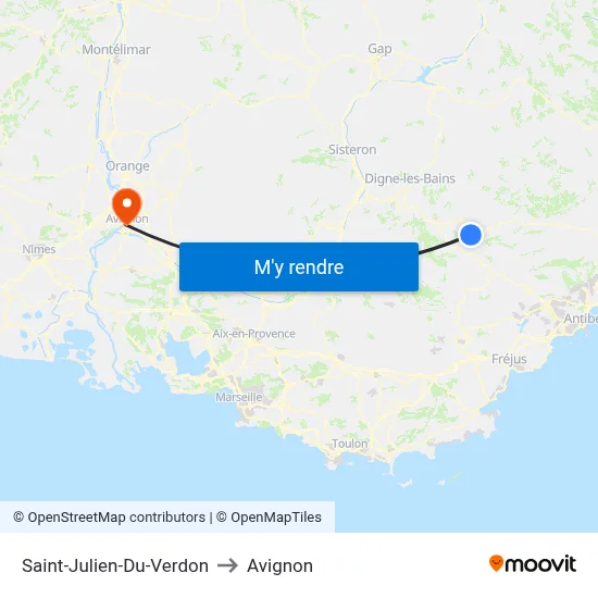 Saint-Julien-Du-Verdon to Avignon map