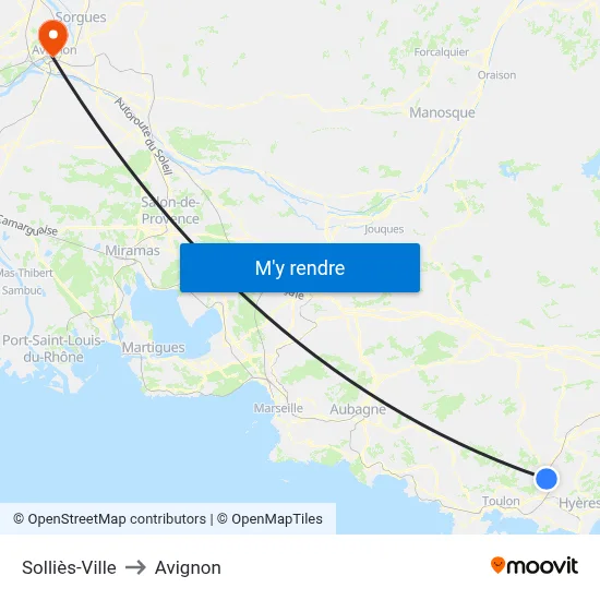 Solliès-Ville to Avignon map