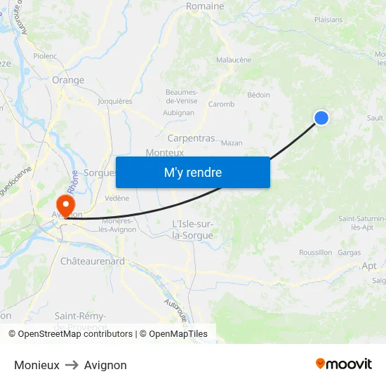 Monieux to Avignon map