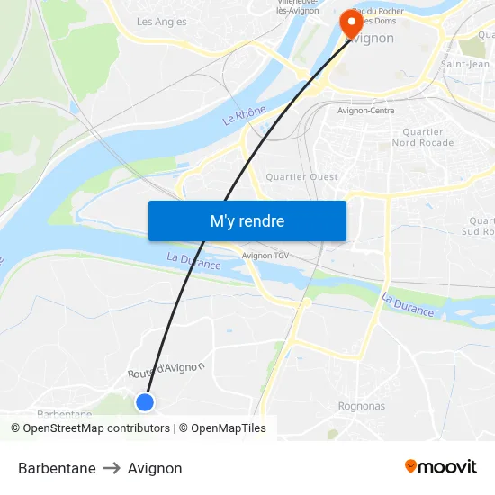 Barbentane to Avignon map