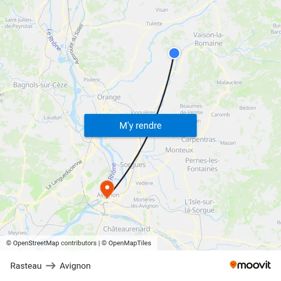 Rasteau to Avignon map