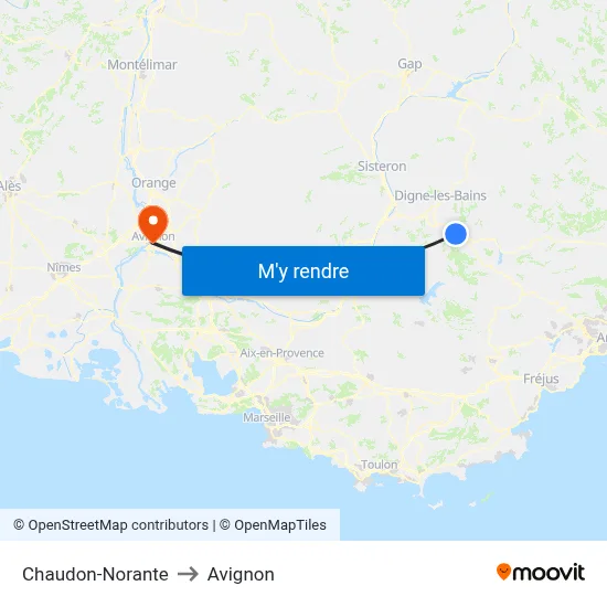 Chaudon-Norante to Avignon map