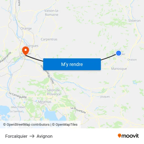 Forcalquier to Avignon map