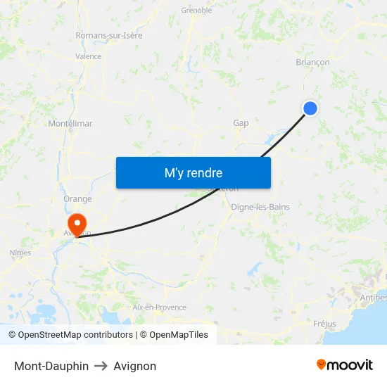 Mont-Dauphin to Avignon map