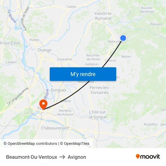 Beaumont-Du-Ventoux to Avignon map