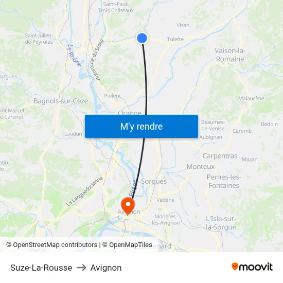 Suze-La-Rousse to Avignon map