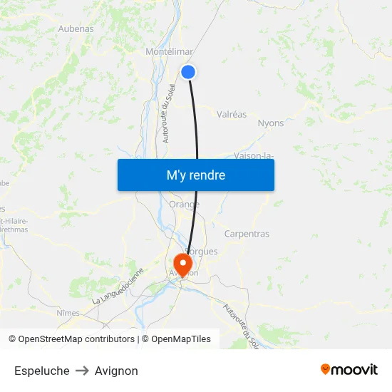 Espeluche to Avignon map