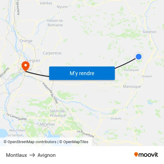 Montlaux to Avignon map