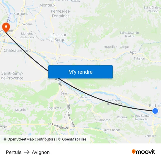 Pertuis to Avignon map