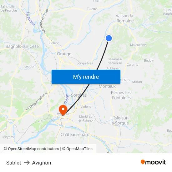 Sablet to Avignon map