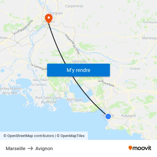 Marseille to Avignon map