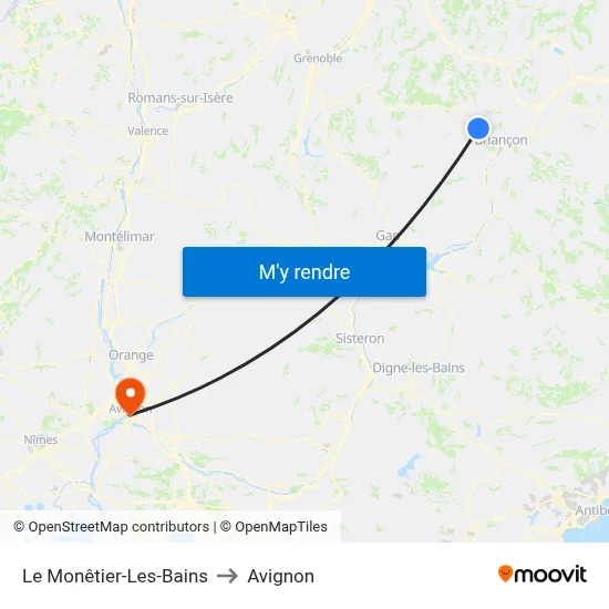 Le Monêtier-Les-Bains to Avignon map