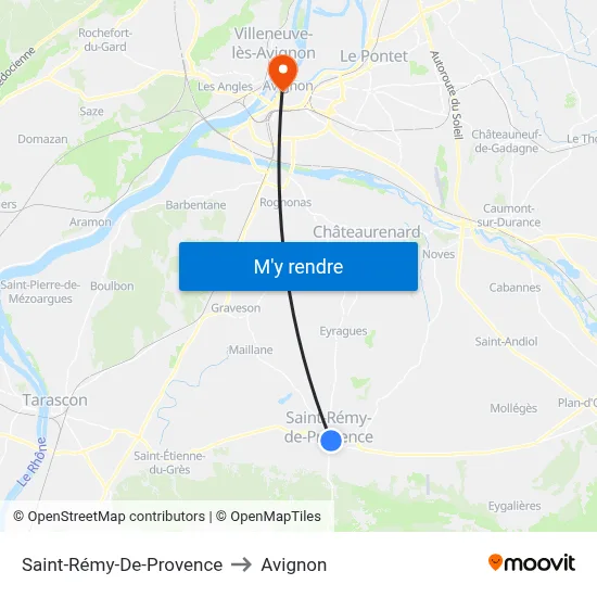 Saint-Rémy-De-Provence to Avignon map