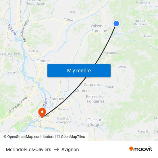 Mérindol-Les-Oliviers to Avignon map