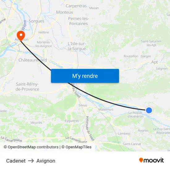 Cadenet to Avignon map