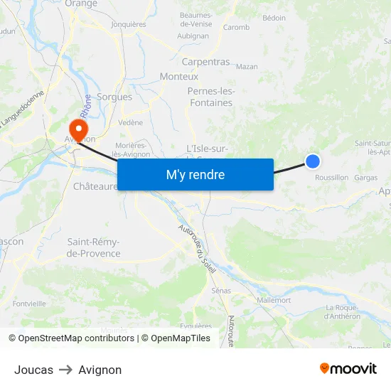 Joucas to Avignon map