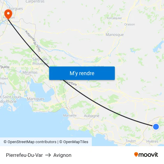 Pierrefeu-Du-Var to Avignon map