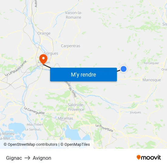 Gignac to Avignon map