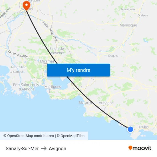 Sanary-Sur-Mer to Avignon map