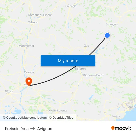 Freissinières to Avignon map