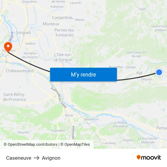 Caseneuve to Avignon map