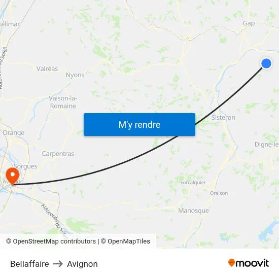 Bellaffaire to Avignon map
