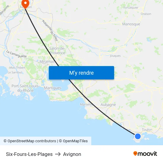 Six-Fours-Les-Plages to Avignon map
