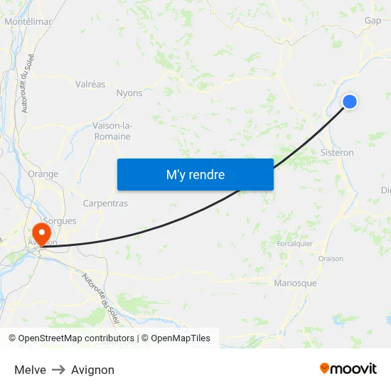 Melve to Avignon map