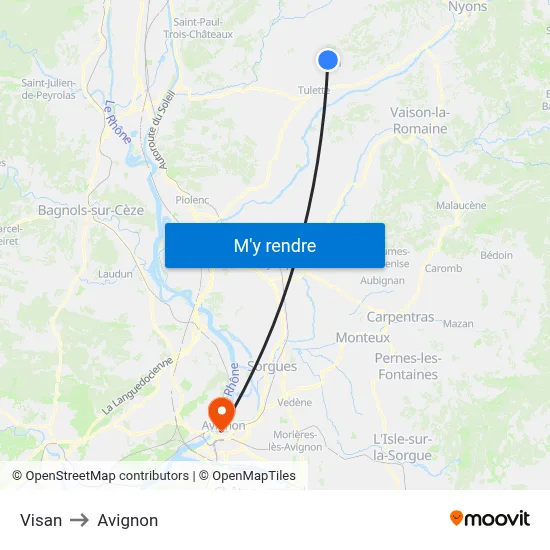 Visan to Avignon map