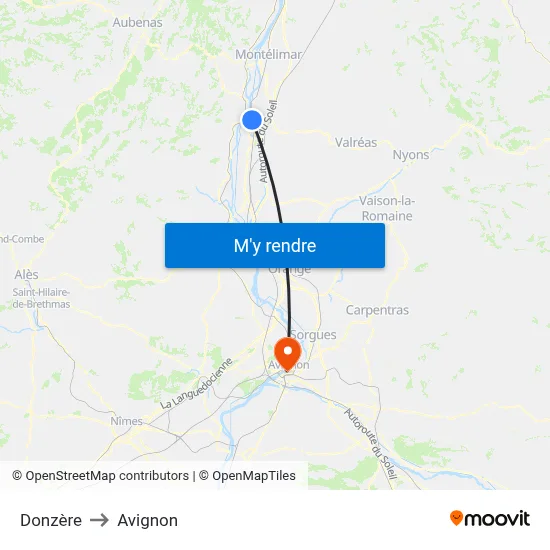 Donzère to Avignon map