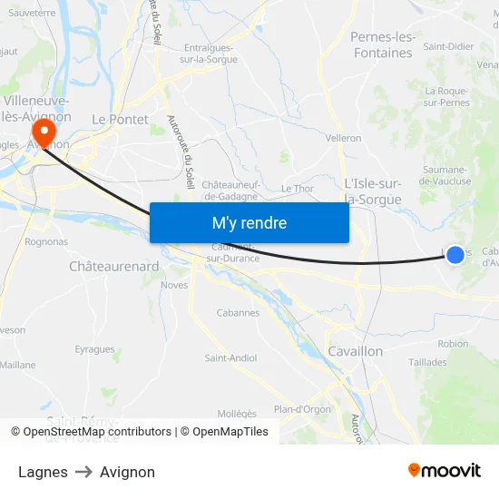Lagnes to Avignon map