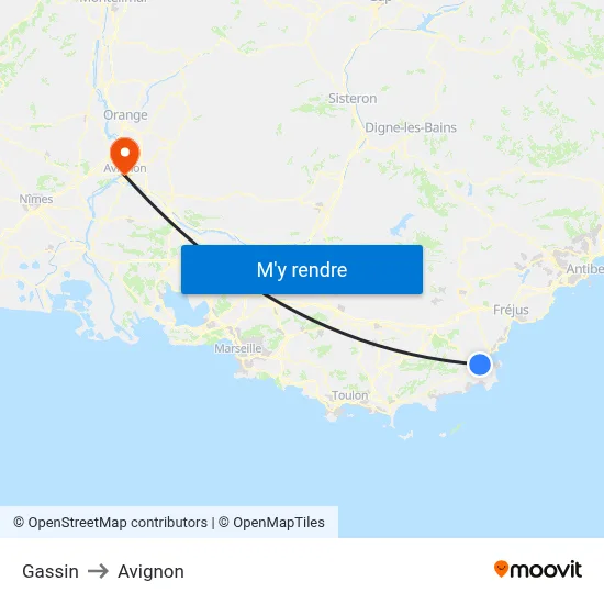 Gassin to Avignon map