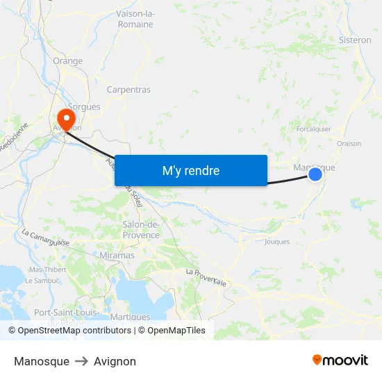 Manosque to Avignon map