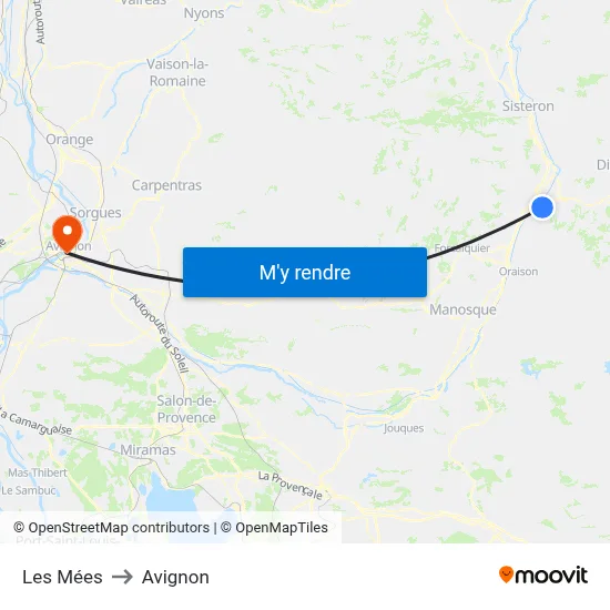Les Mées to Avignon map