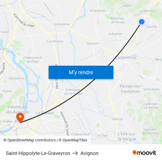 Saint-Hippolyte-Le-Graveyron to Avignon map