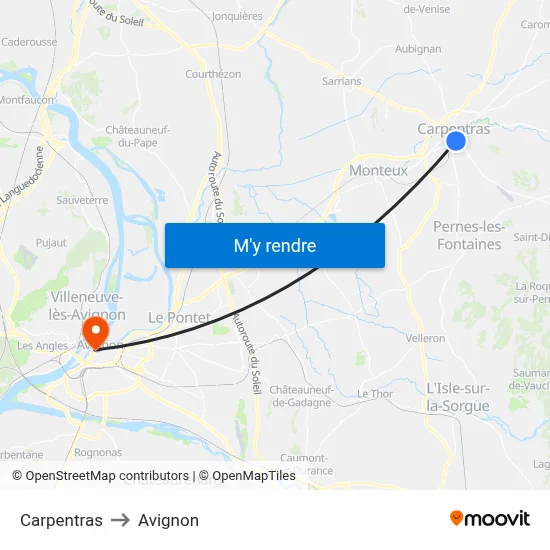 Carpentras to Avignon map