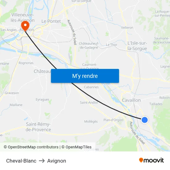 Cheval-Blanc to Avignon map