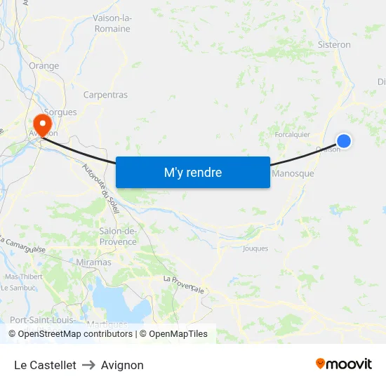 Le Castellet to Avignon map