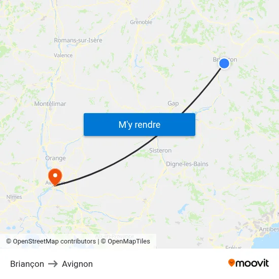 Briançon to Avignon map