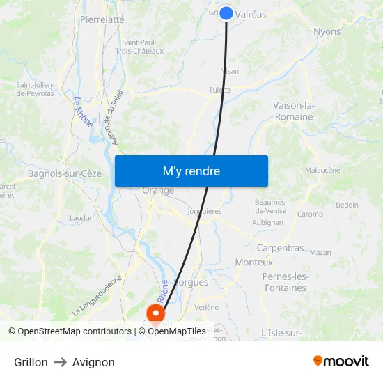 Grillon to Avignon map