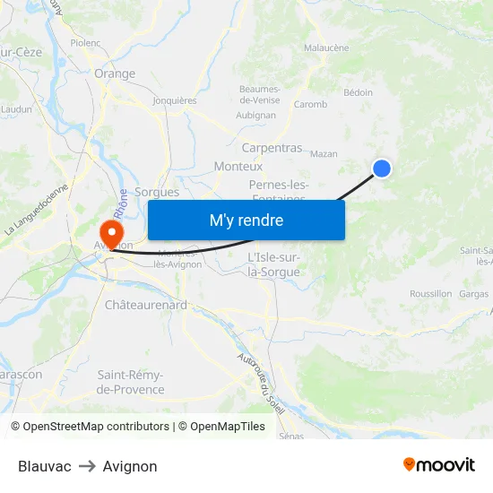 Blauvac to Avignon map