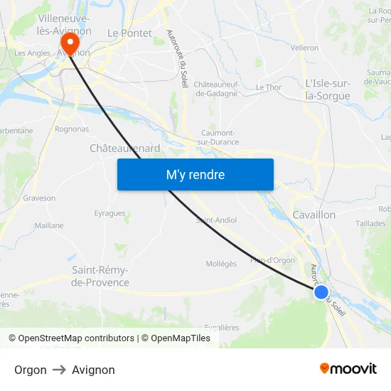 Orgon to Avignon map