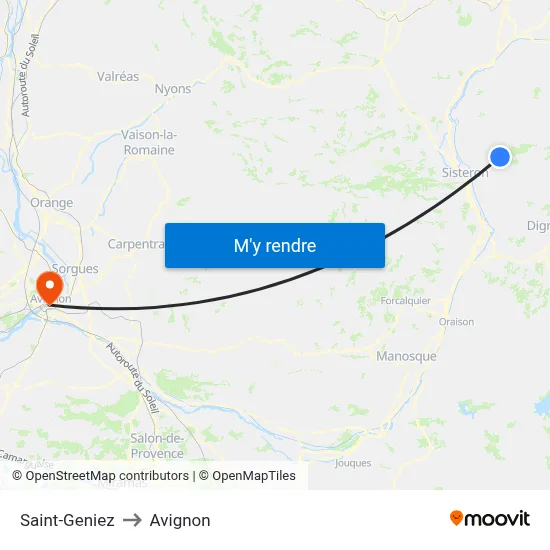 Saint-Geniez to Avignon map