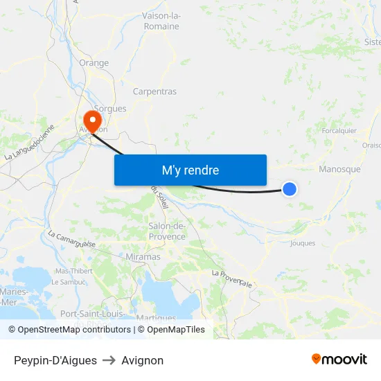 Peypin-D'Aigues to Avignon map
