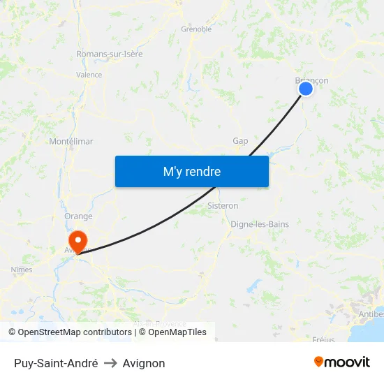 Puy-Saint-André to Avignon map